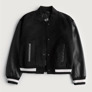 Hollister Crop Varsity Jacket in Black NWT!